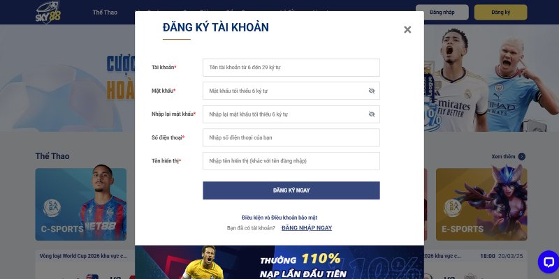 Hướng dẫn đăng ký Sky88 cho new player